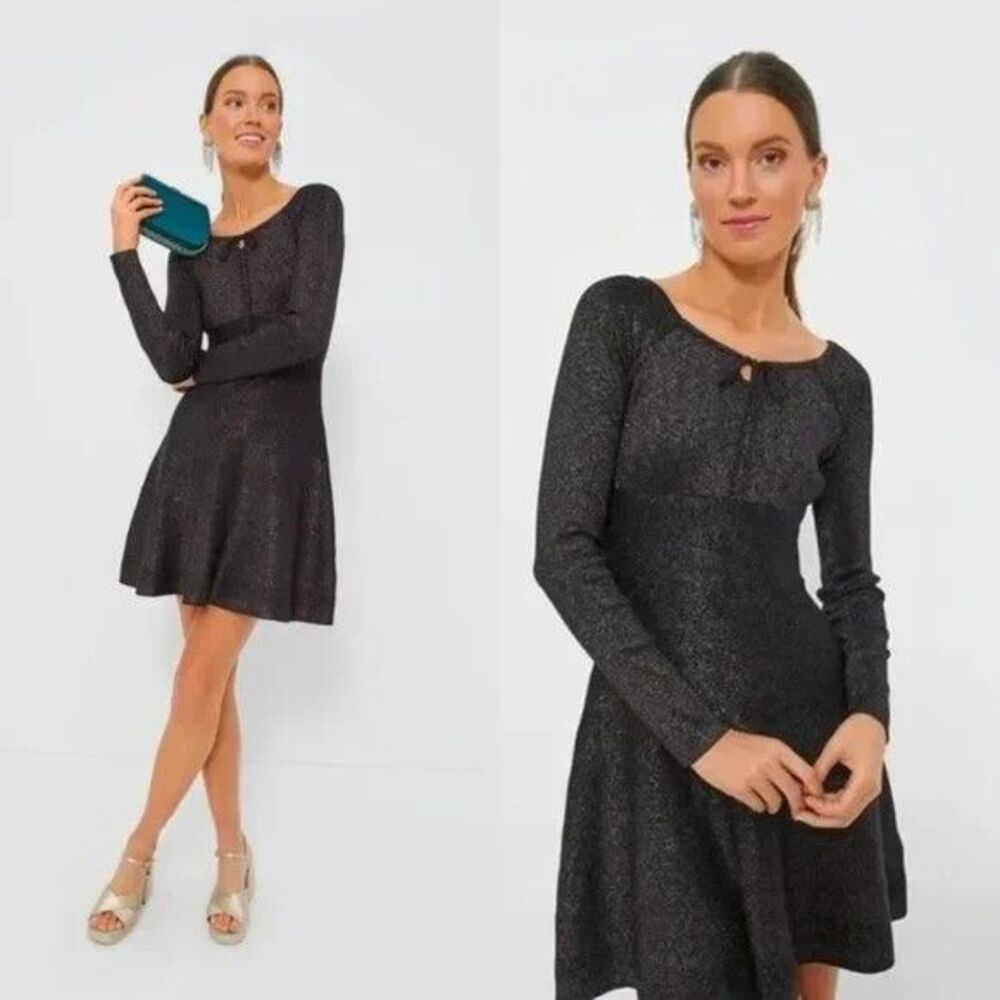 Hyacinth House NEW Black Metallic Long Sleeve Selena Knit Mini Dress SMALL
